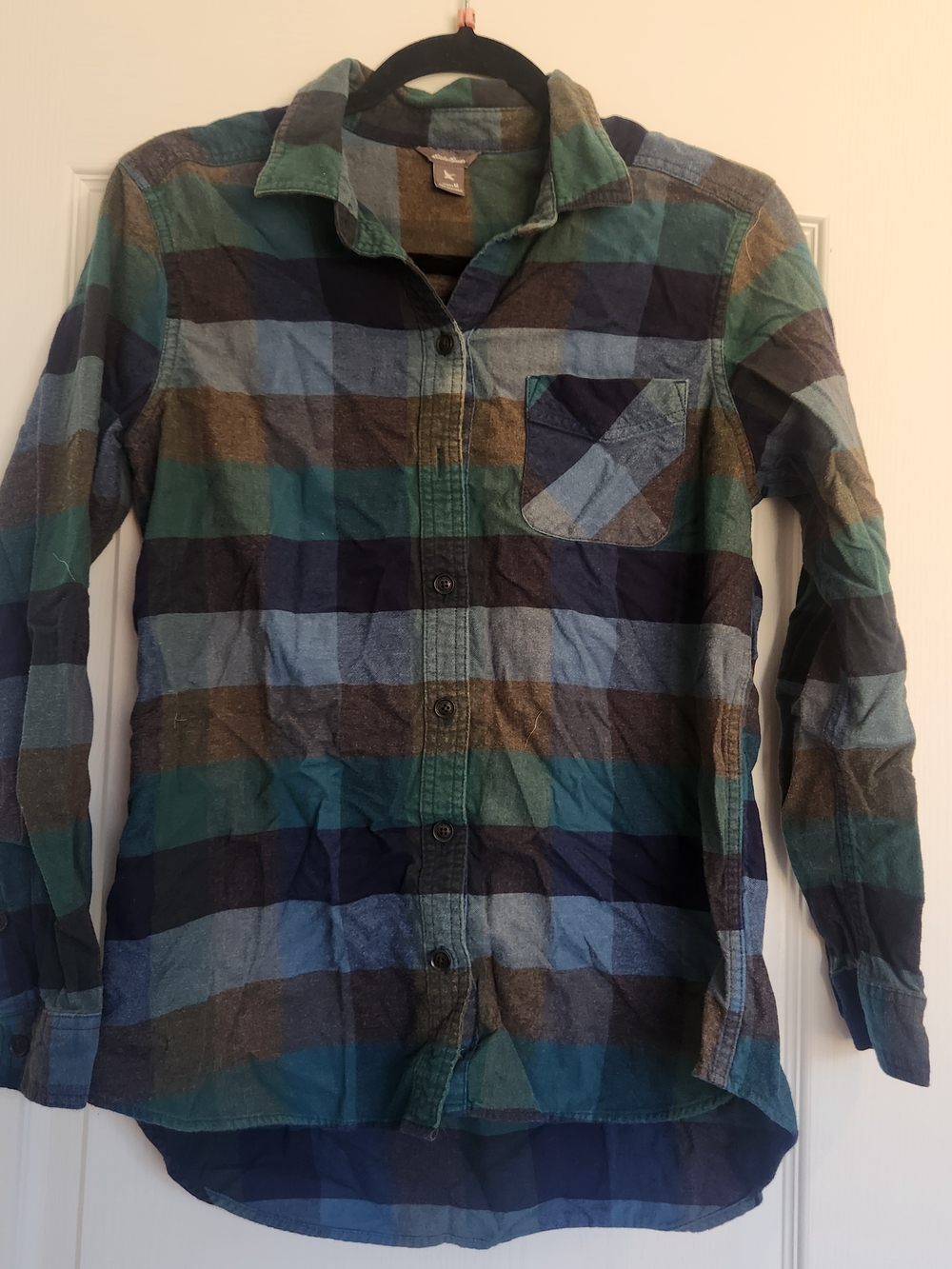 American Eagle Casual Blue & Green Plaid Womens Button-Up Shirt M Euc